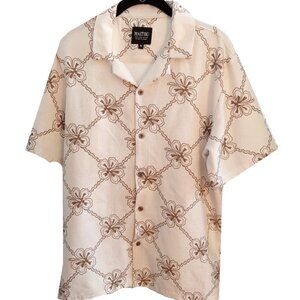 Malibu Floral pattern vintage style mens button down short sleeve shirt Medium